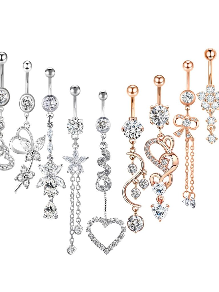 14g Women Belly Button Rings Surgical Stainless Steel Dangle Belly Rings 10mm Be